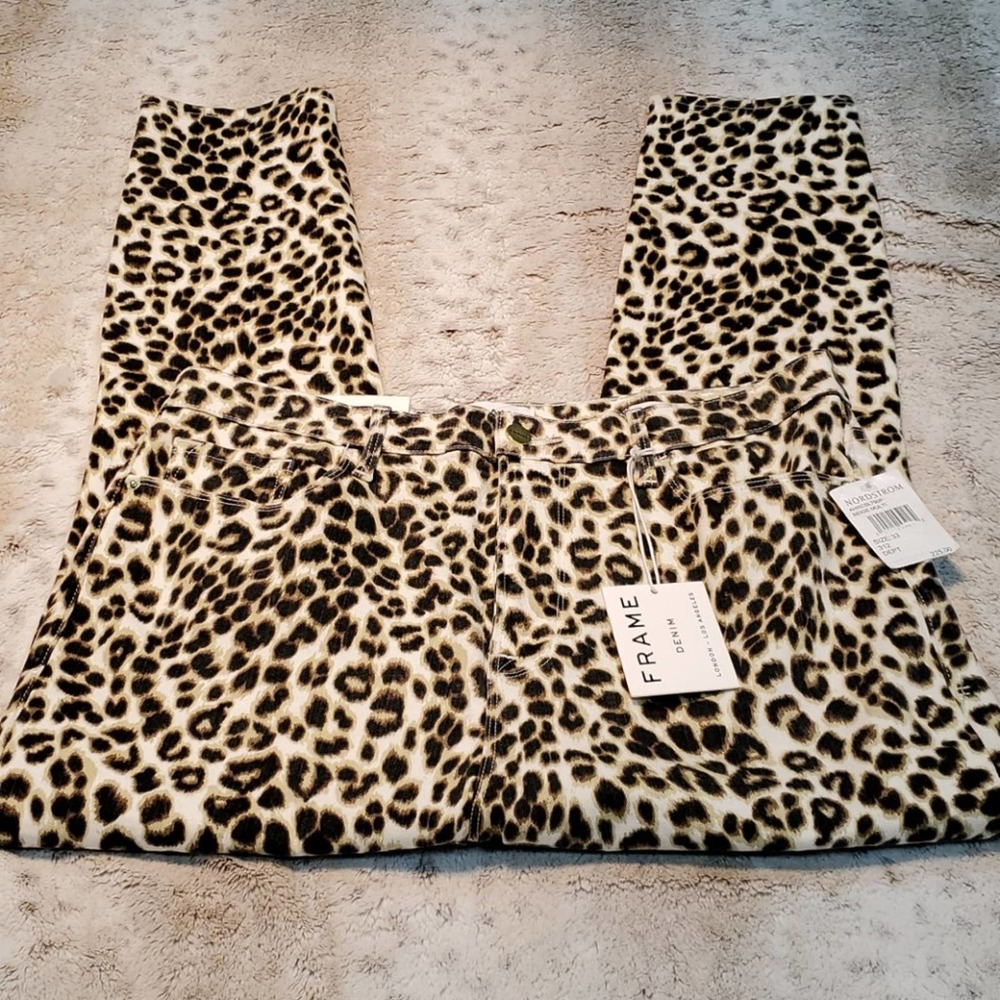 Frame Ali Leopard Print High Rise Skinny Fit Cigarette Leg Jeans New With Tags - Picture 3 of 6